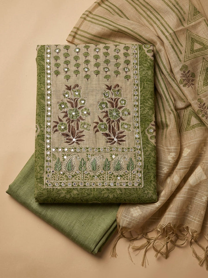 Mehndi Chanderi Printed Unstitched Dress Material