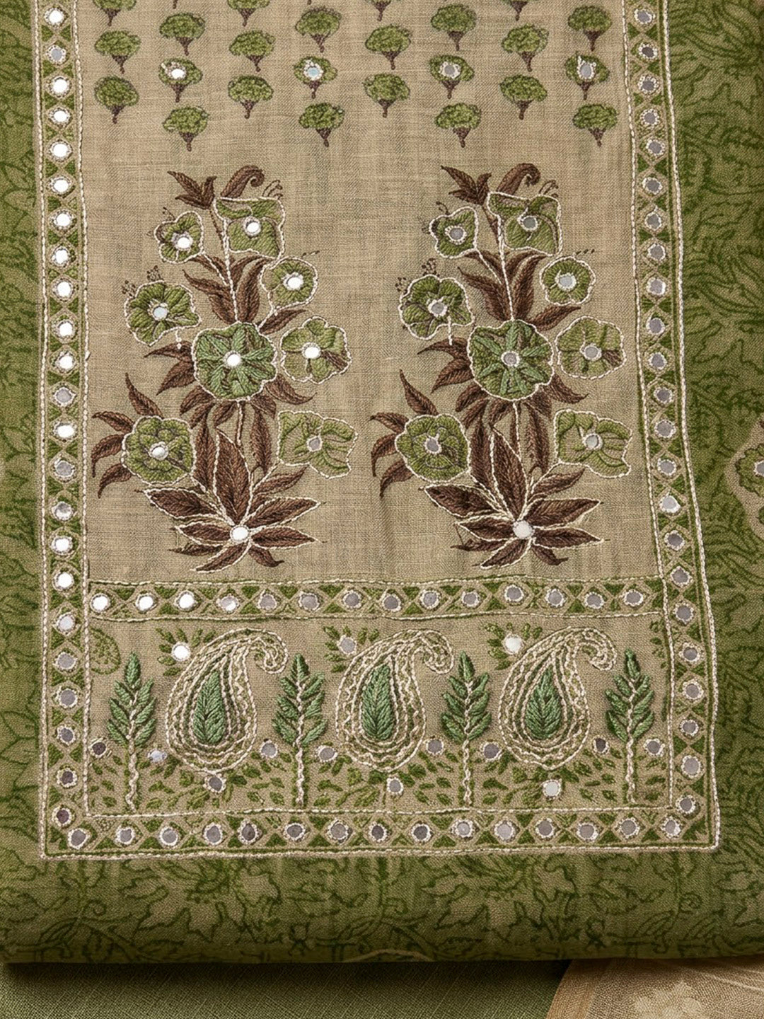 Mehndi Chanderi Printed Unstitched Dress Material