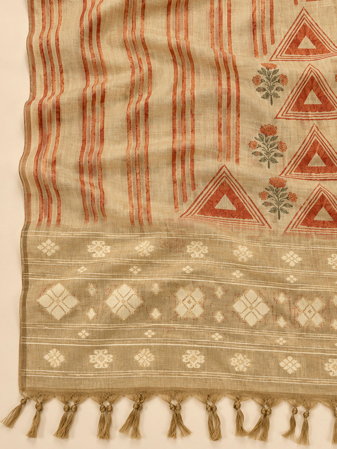 Rust Chanderi Printed Unstitched Dress Material
