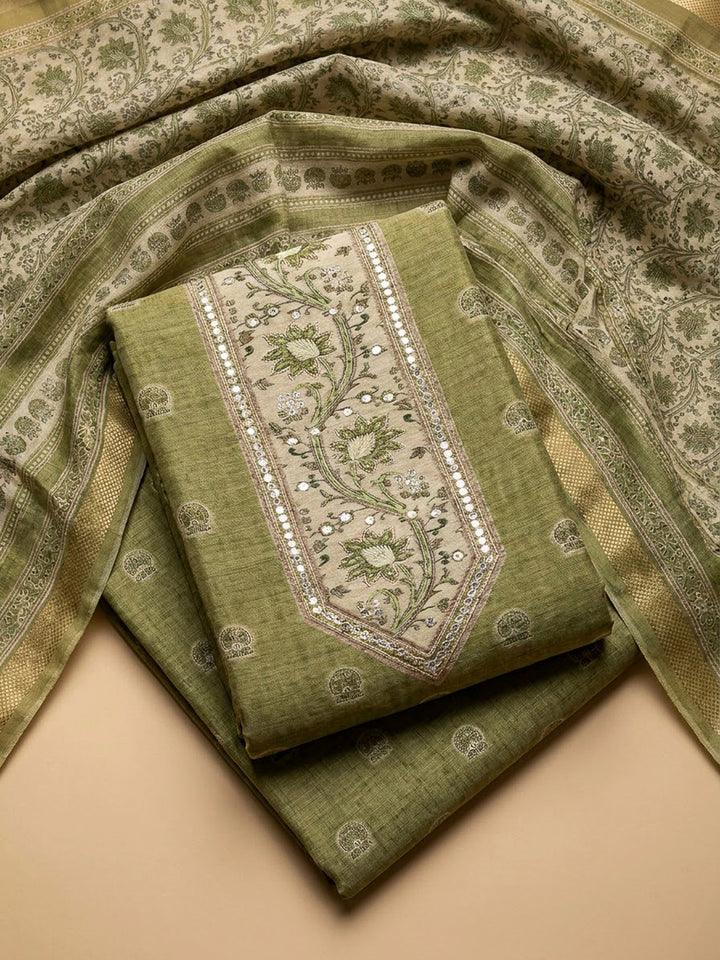 Mehndi Chanderi Printed Unstitched Dress Material