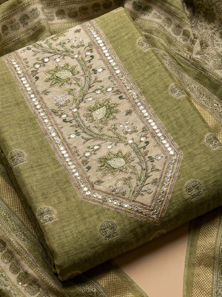 Mehndi Chanderi Printed Unstitched Dress Material