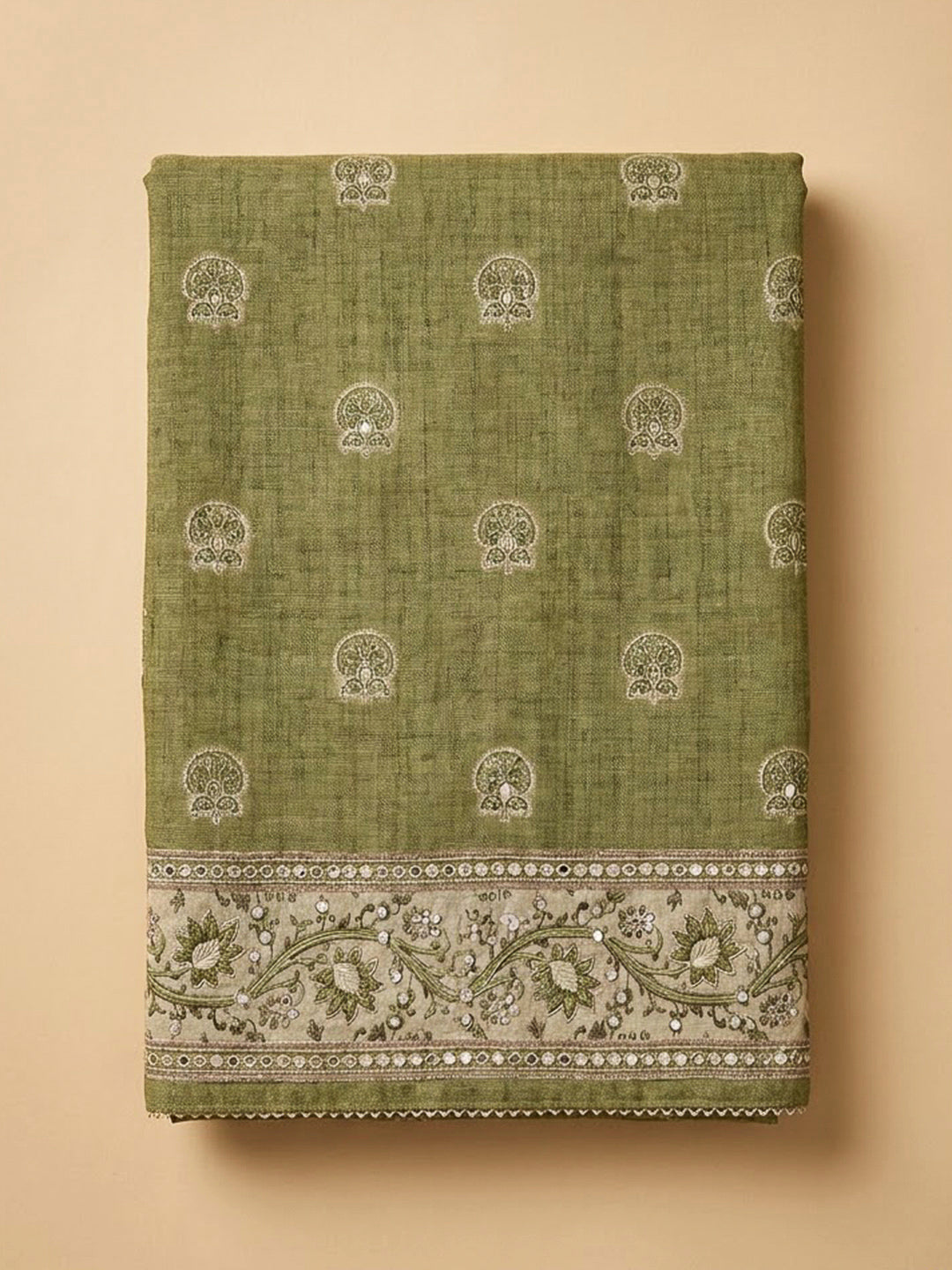 Mehndi Chanderi Printed Unstitched Dress Material