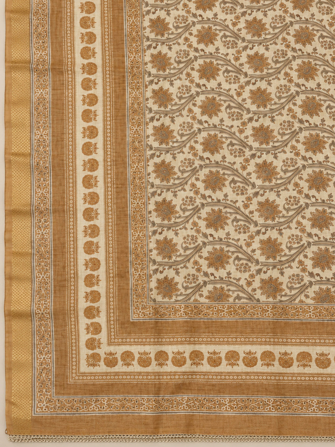 Mustard Chanderi Printed Unstitched Dress Material