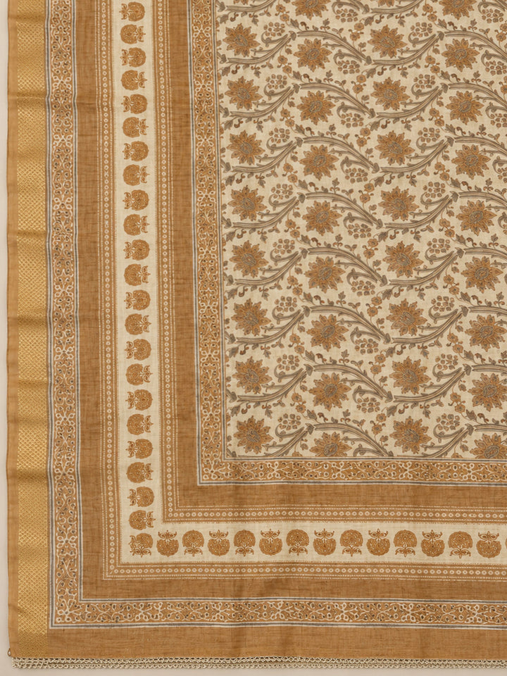 Mustard Chanderi Printed Unstitched Dress Material