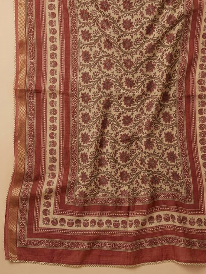 Rust Chanderi Printed Unstitched Dress Material