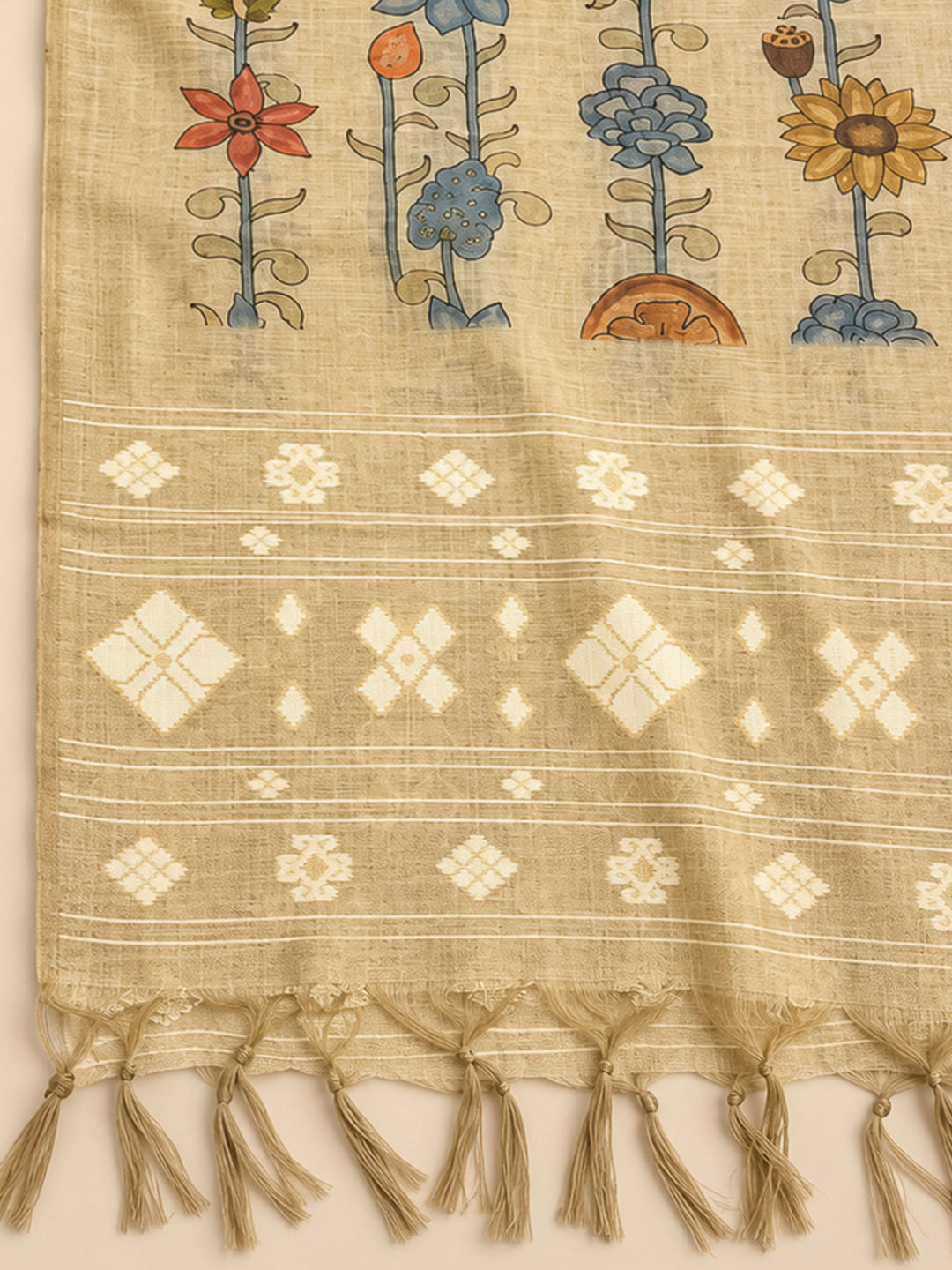 Grey Chanderi Embroidered Unstitched Dress Material