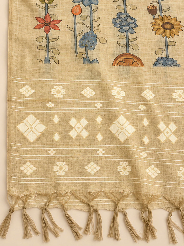 Grey Chanderi Embroidered Unstitched Dress Material