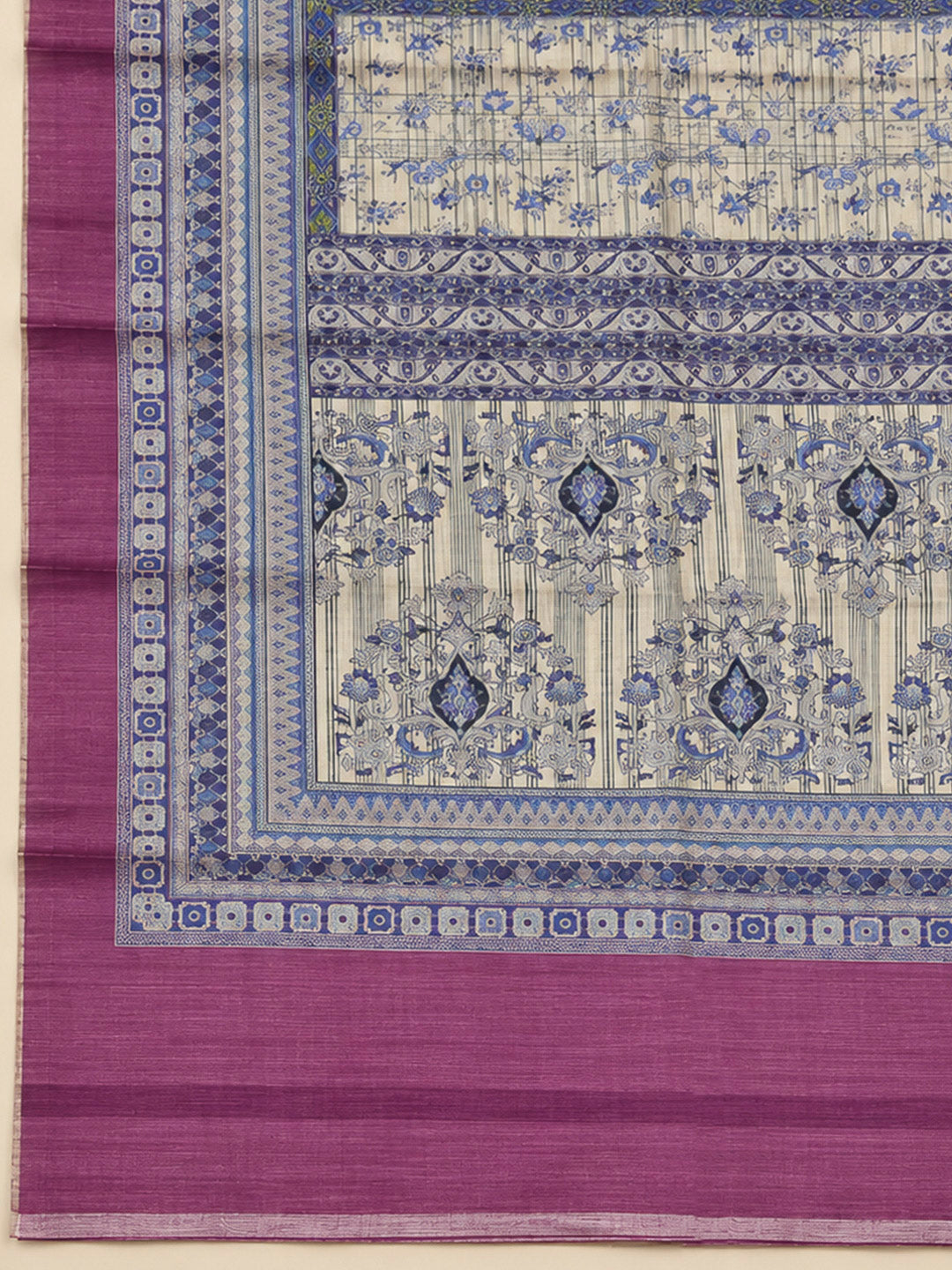 Beige Tussar Printed Unstitched Dress Material