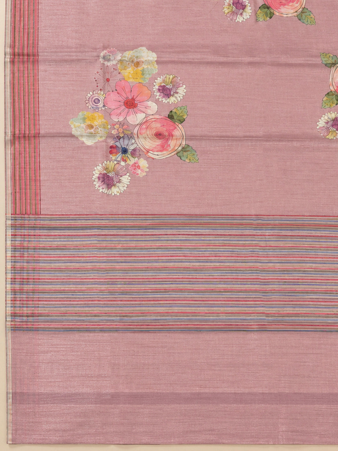 Peach Tussar Printed Unstitched Dress Material