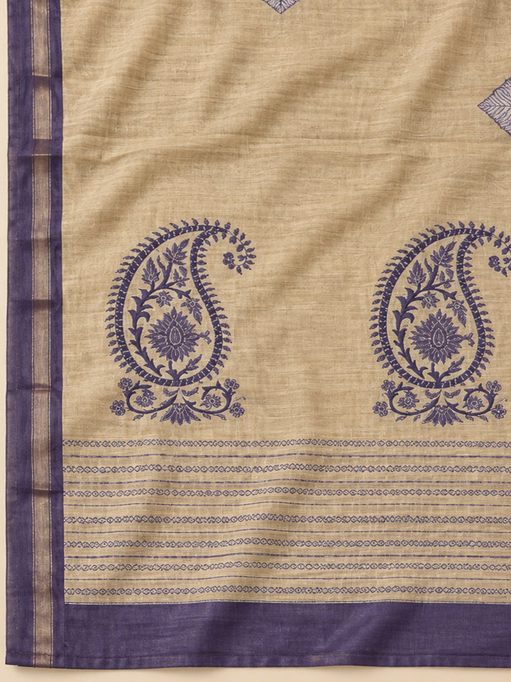 Purple Tussar Embroidered Unstitched Dress Material