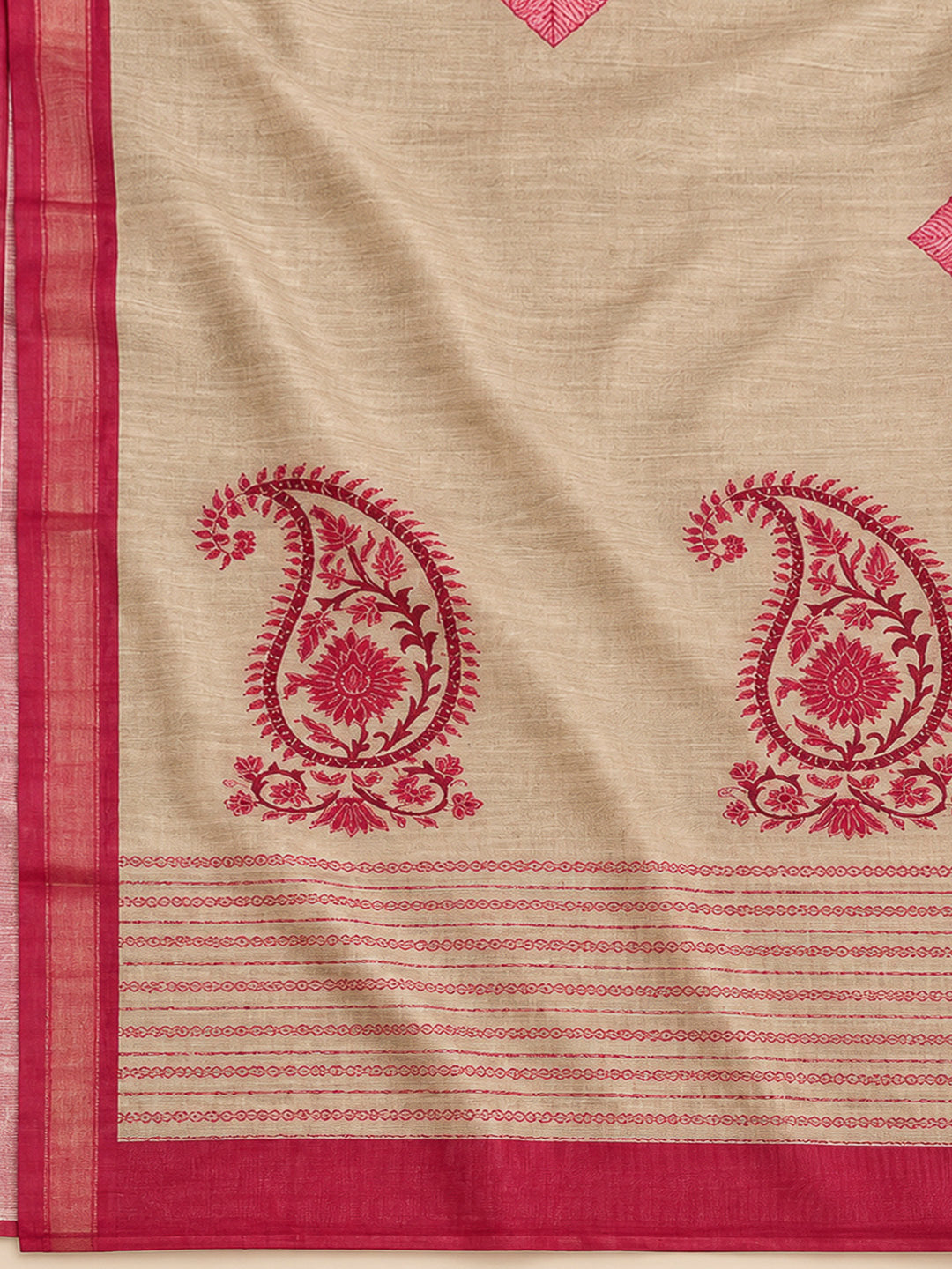 Red Tussar Embroidered Unstitched Dress Material