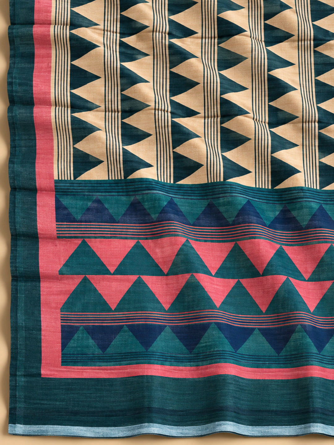Blue Tussar Printed Unstitched Dress Material