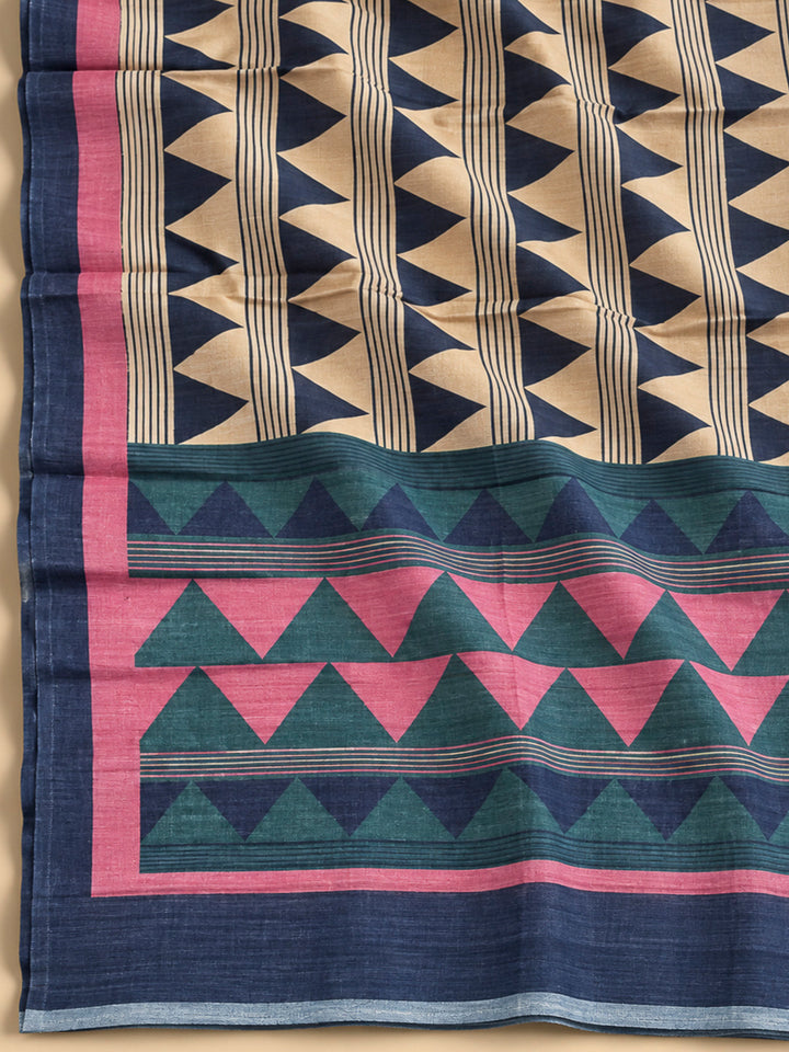Green Tussar Printed Unstitched Dress Material