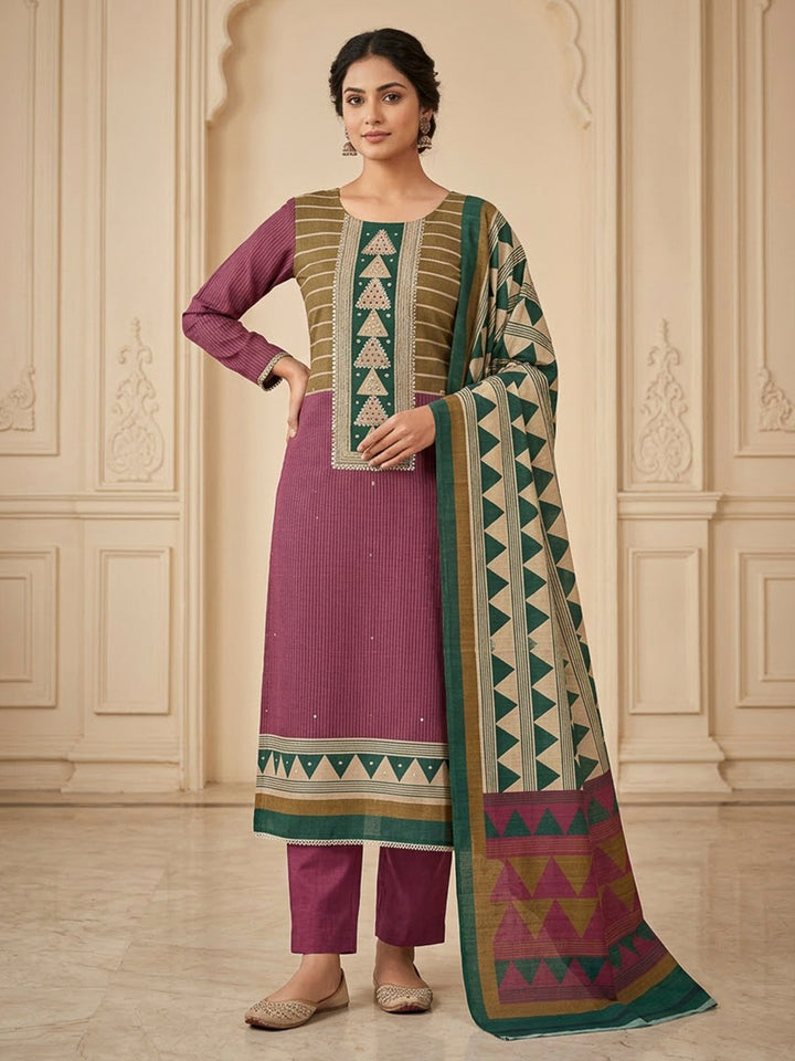 Onion Pink Tussar Printed Unstitched Dress Material