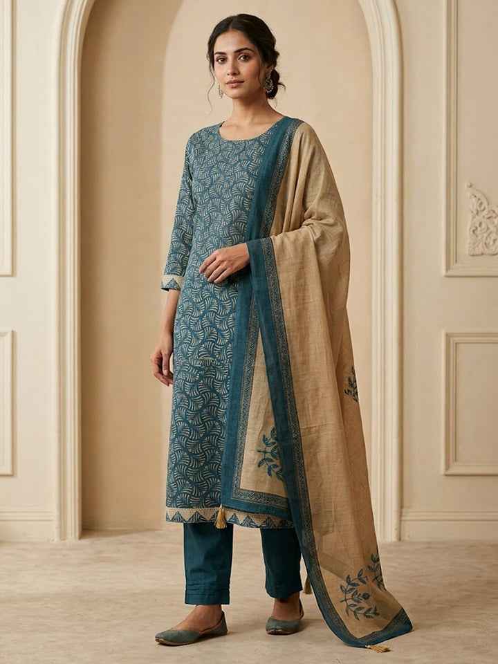 Firozee Tussar Printed Unstitched Dress Material