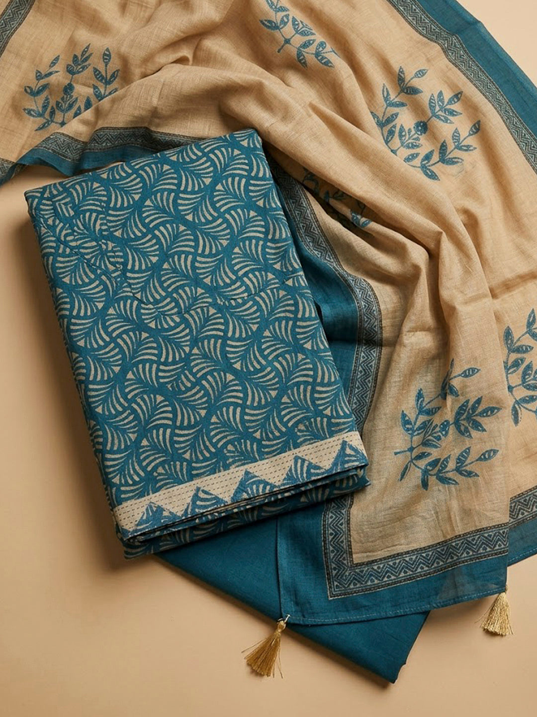 Firozee Tussar Printed Unstitched Dress Material