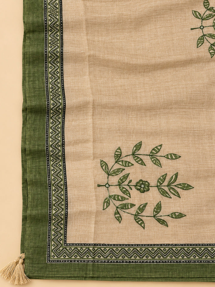 Mehndi Tussar Printed Unstitched Dress Material