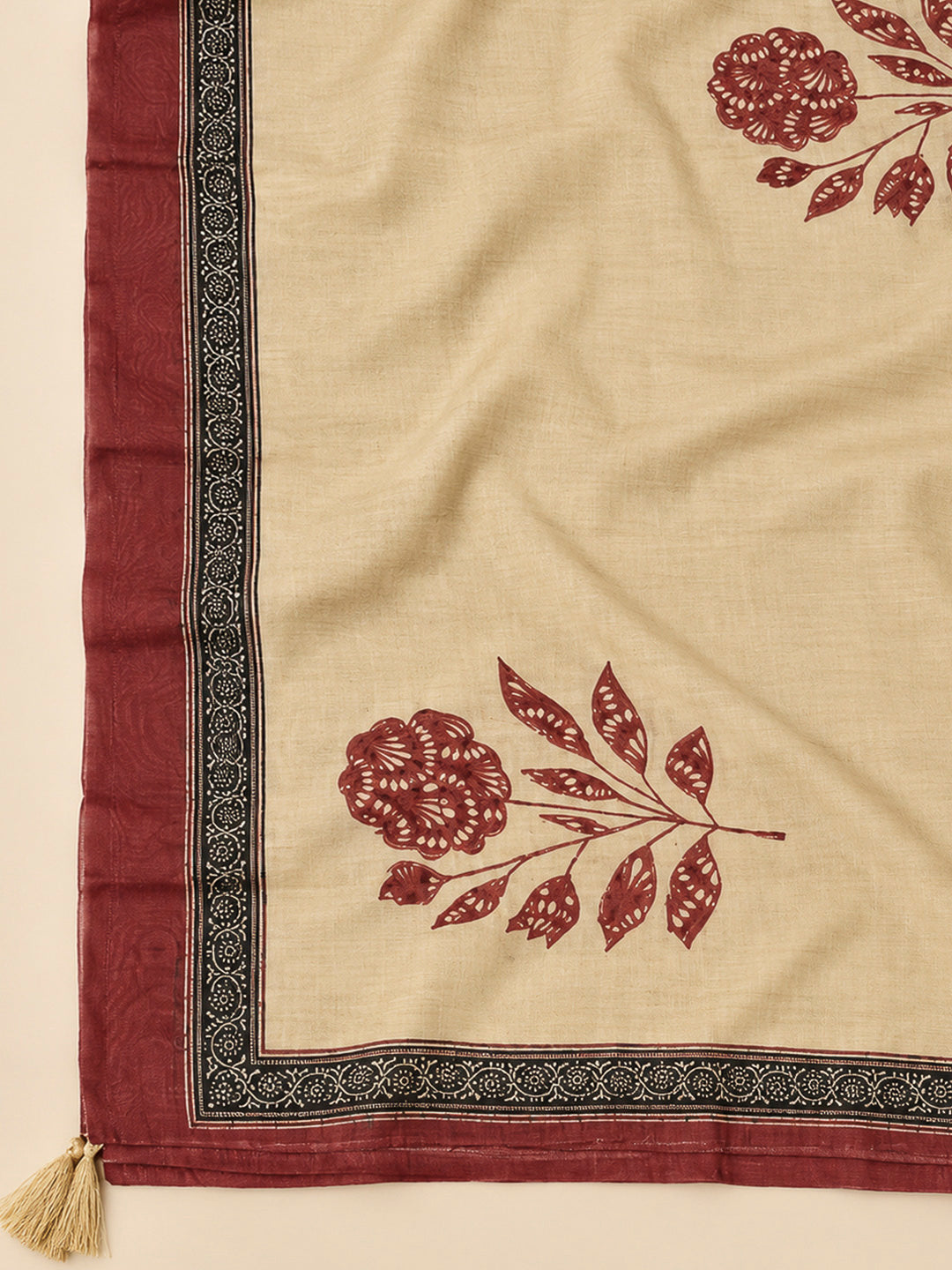 Maroon Chanderi Printed Unstitched Dress Material