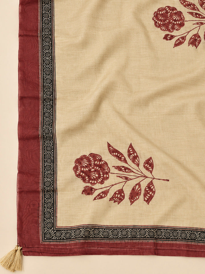 Maroon Chanderi Printed Unstitched Dress Material
