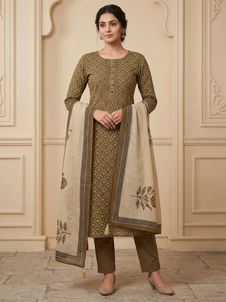 Mehndi Chanderi Printed Unstitched Dress Material