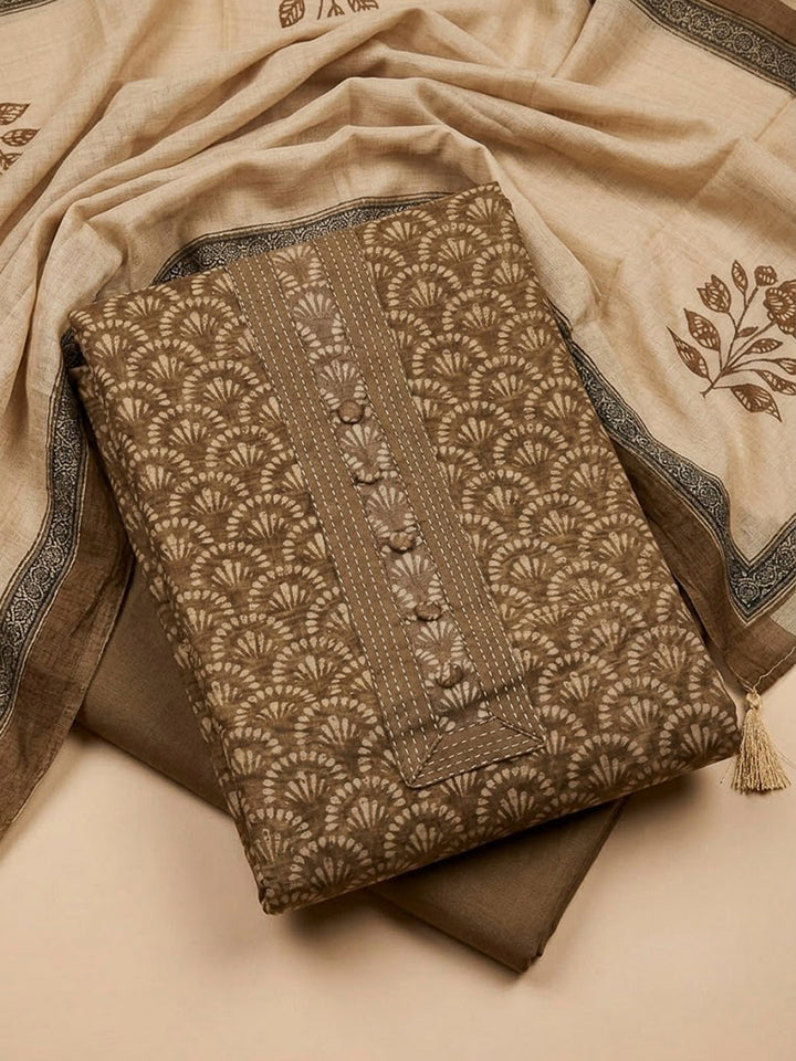 Mehndi Chanderi Printed Unstitched Dress Material