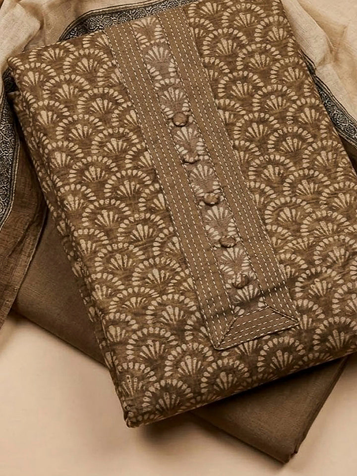 Mehndi Chanderi Printed Unstitched Dress Material