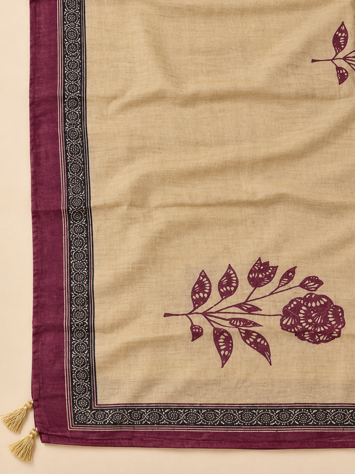 Wine Chanderi Printed Unstitched Dress Material