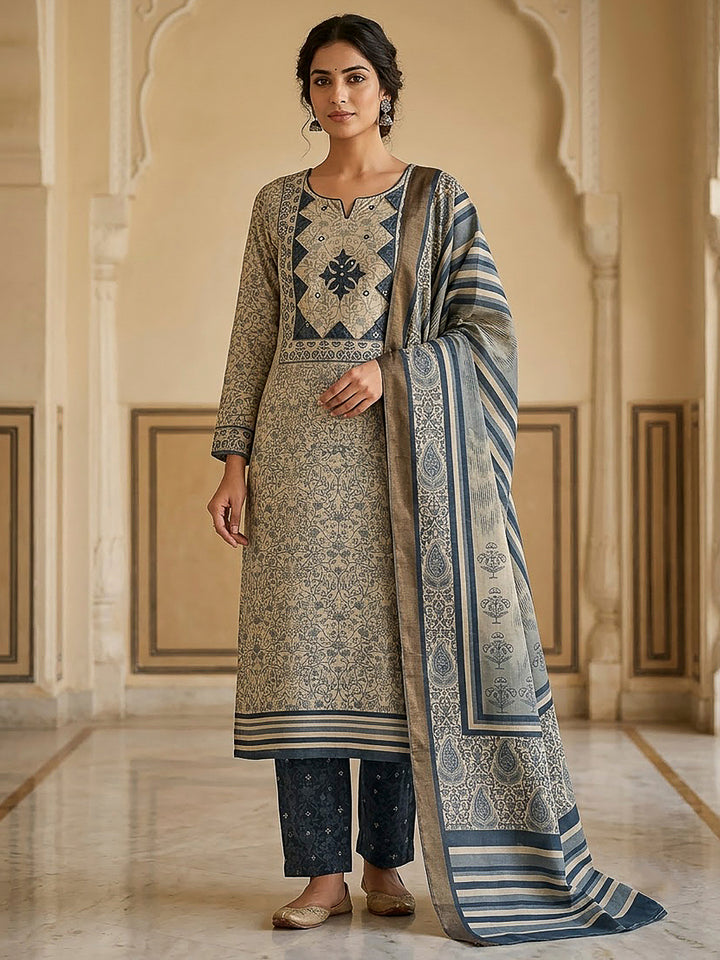 Grey Tissue Embroidered Unstitched Dress Material