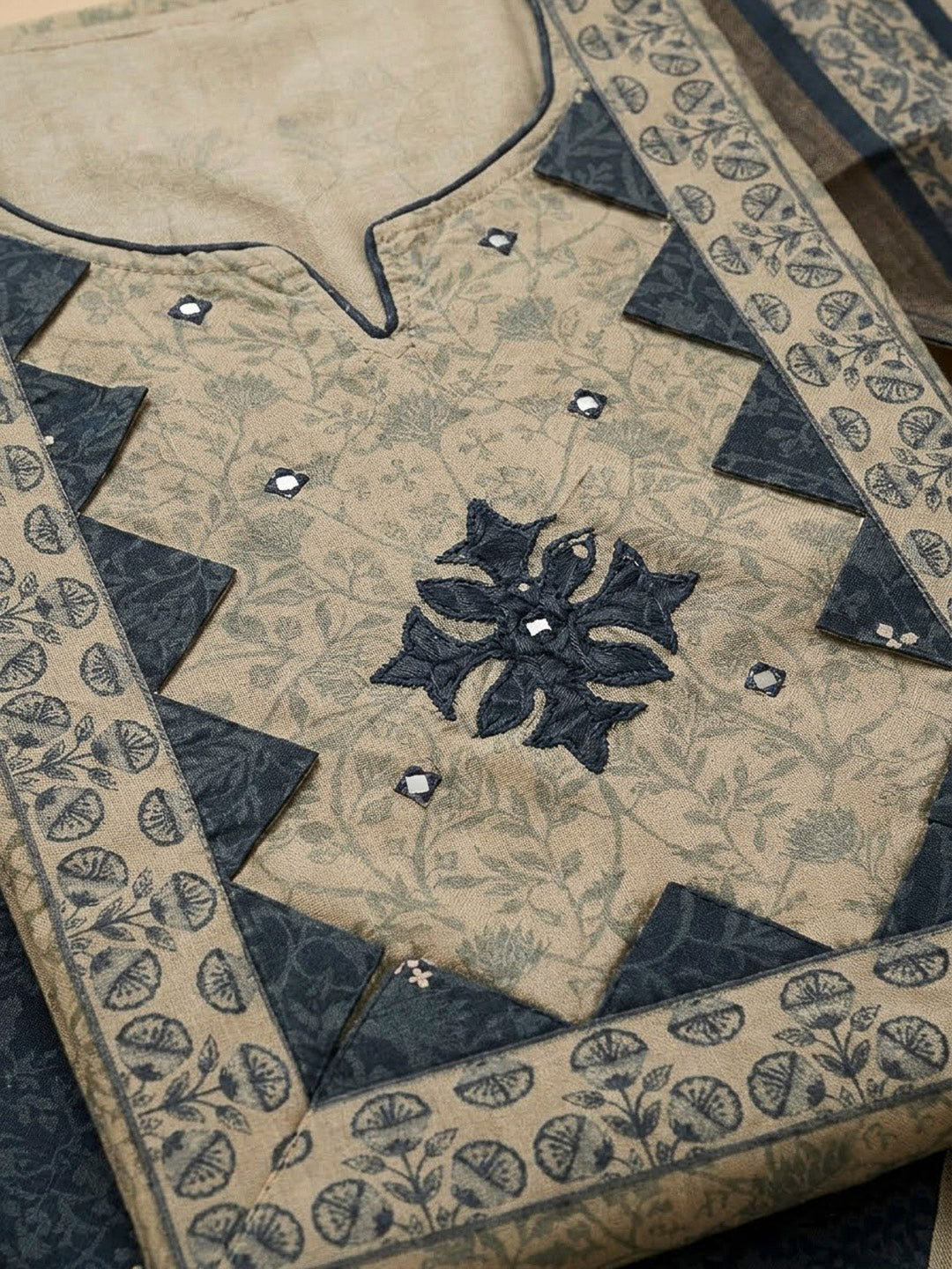 Grey Tissue Embroidered Unstitched Dress Material