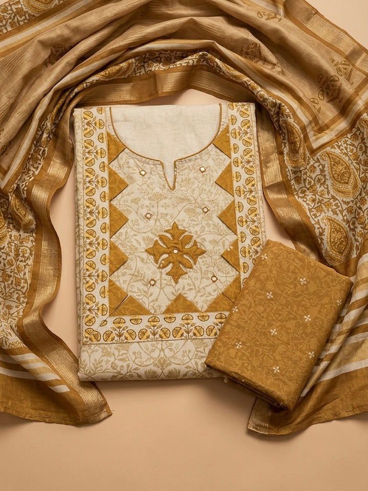 Mustard Tissue Embroidered Unstitched Dress Material