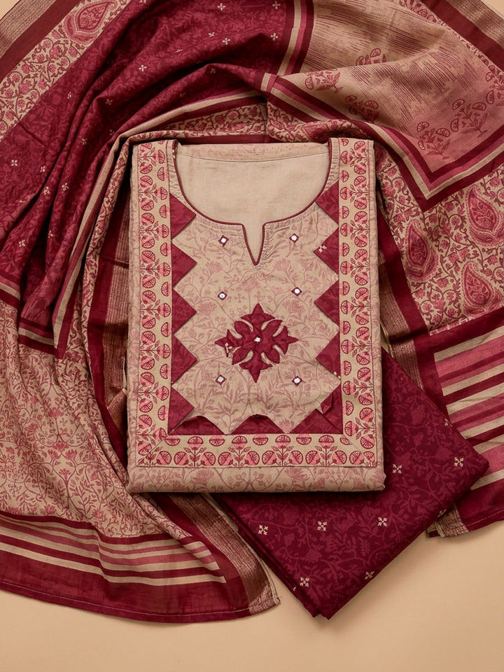 Red Tissue Embroidered Unstitched Dress Material