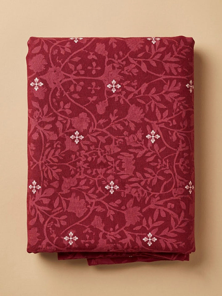 Red Tissue Embroidered Unstitched Dress Material