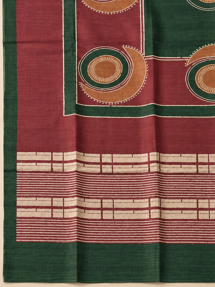 Red Chanderi Printed Unstitched Dress Material