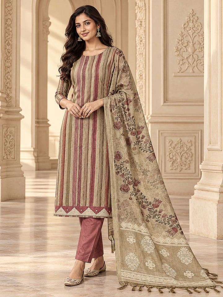 Onion Pink Chanderi Printed Unstitched Dress Material