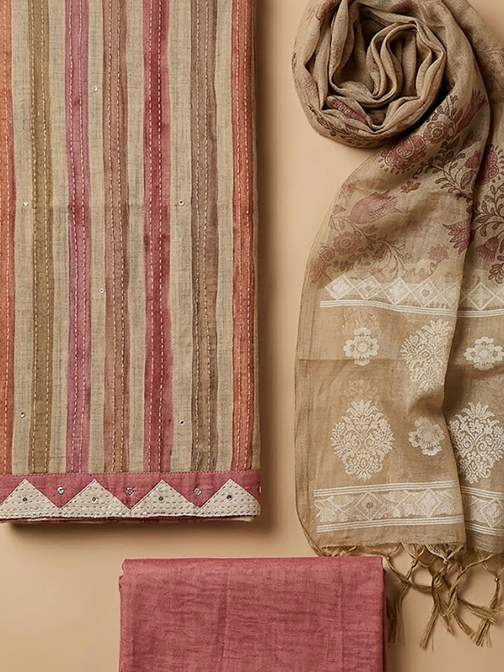 Onion Pink Chanderi Printed Unstitched Dress Material