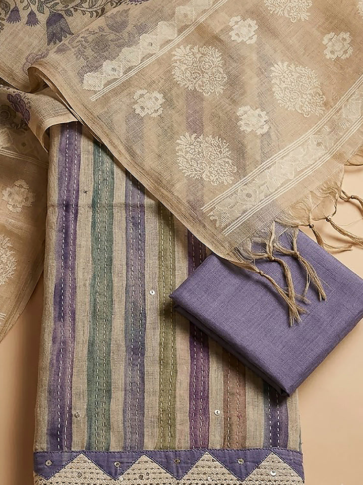 Purple Chanderi Printed Unstitched Dress Material