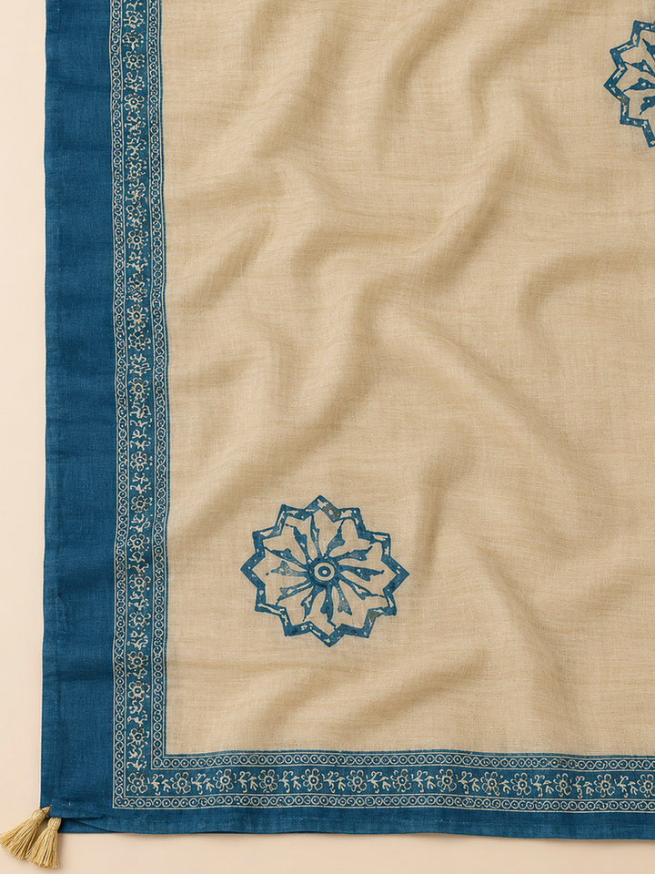 Blue Chanderi Embroidered Unstitched Dress Material