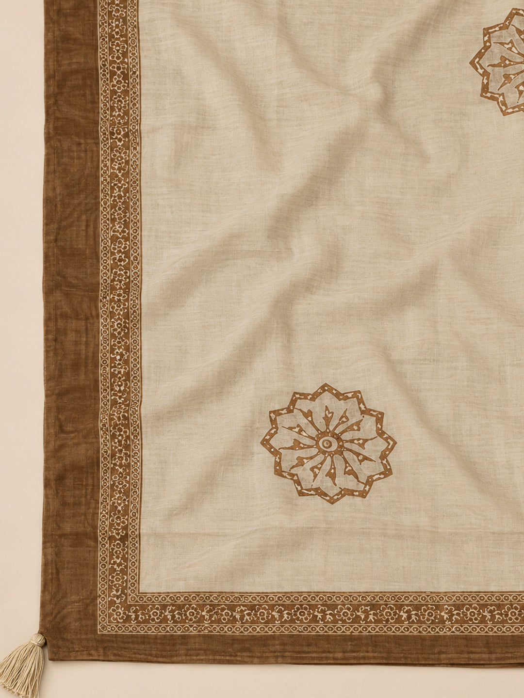 Brown Chanderi Embroidered Unstitched Dress Material