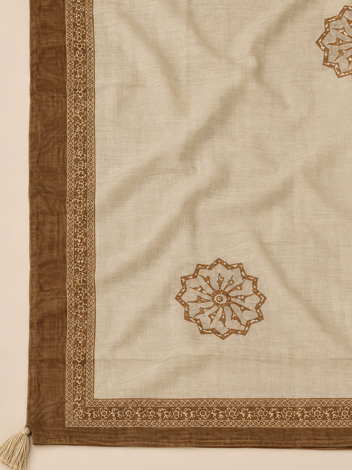 Brown Chanderi Embroidered Unstitched Dress Material