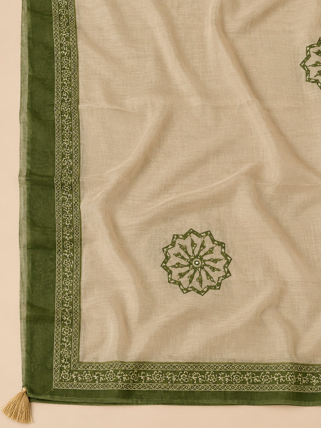 Green Chanderi Embroidered Unstitched Dress Material