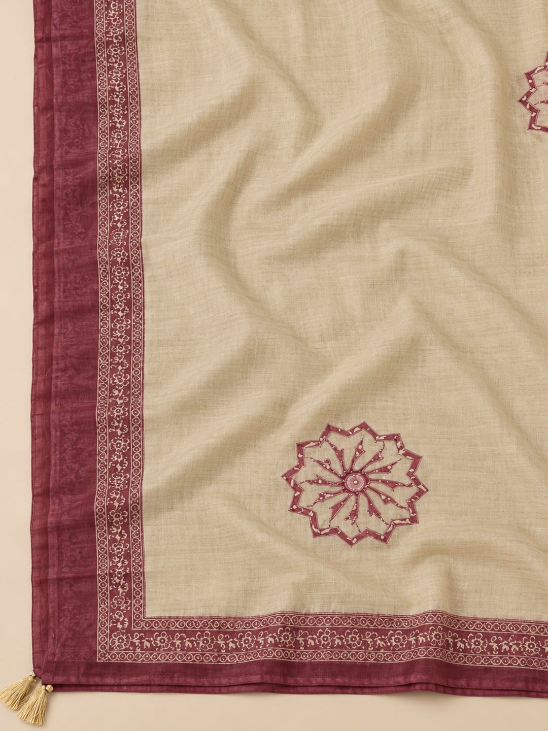 Wine Chanderi Embroidered Unstitched Dress Material