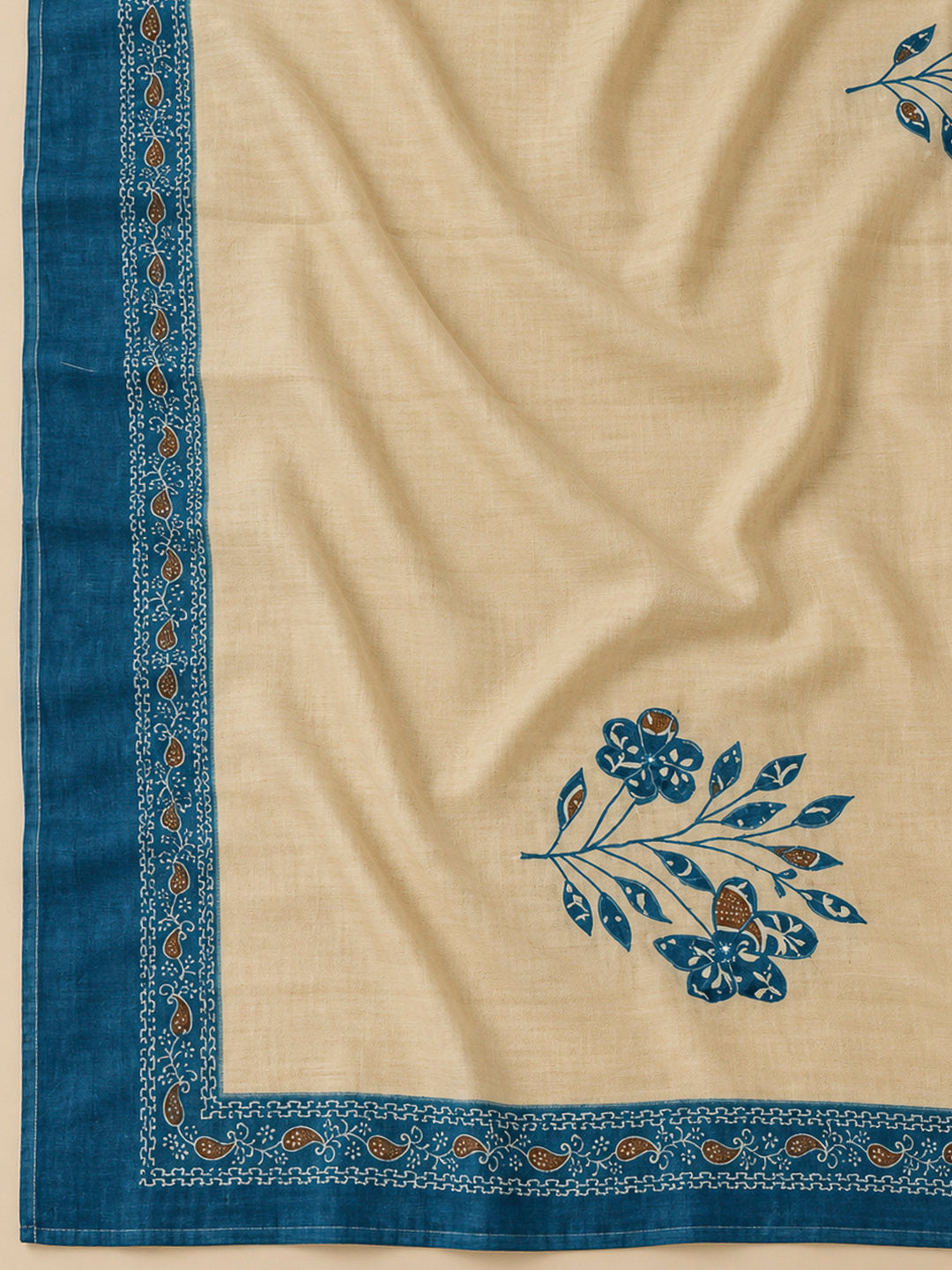 Blue Chanderi Printed Unstitched Dress Material