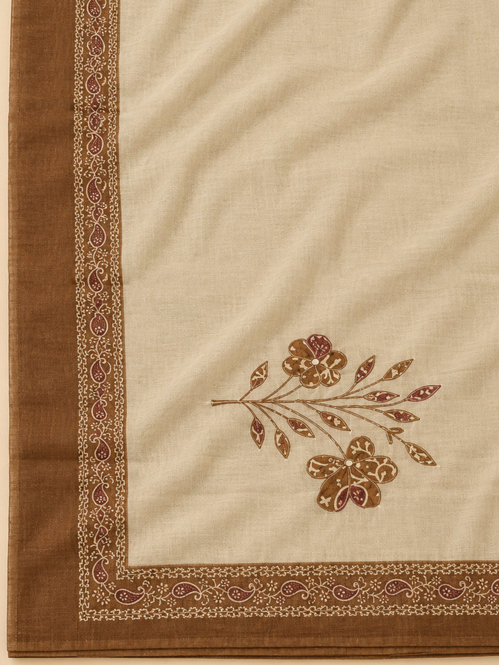 Brown Chanderi Printed Unstitched Dress Material