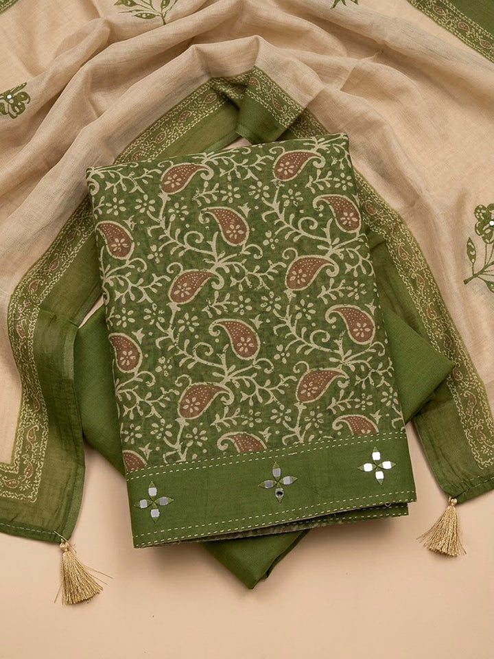 Mehndi Chanderi Printed Unstitched Dress Material