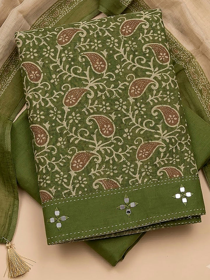 Mehndi Chanderi Printed Unstitched Dress Material