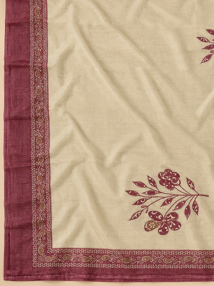 Onion Pink Chanderi Printed Unstitched Dress Material
