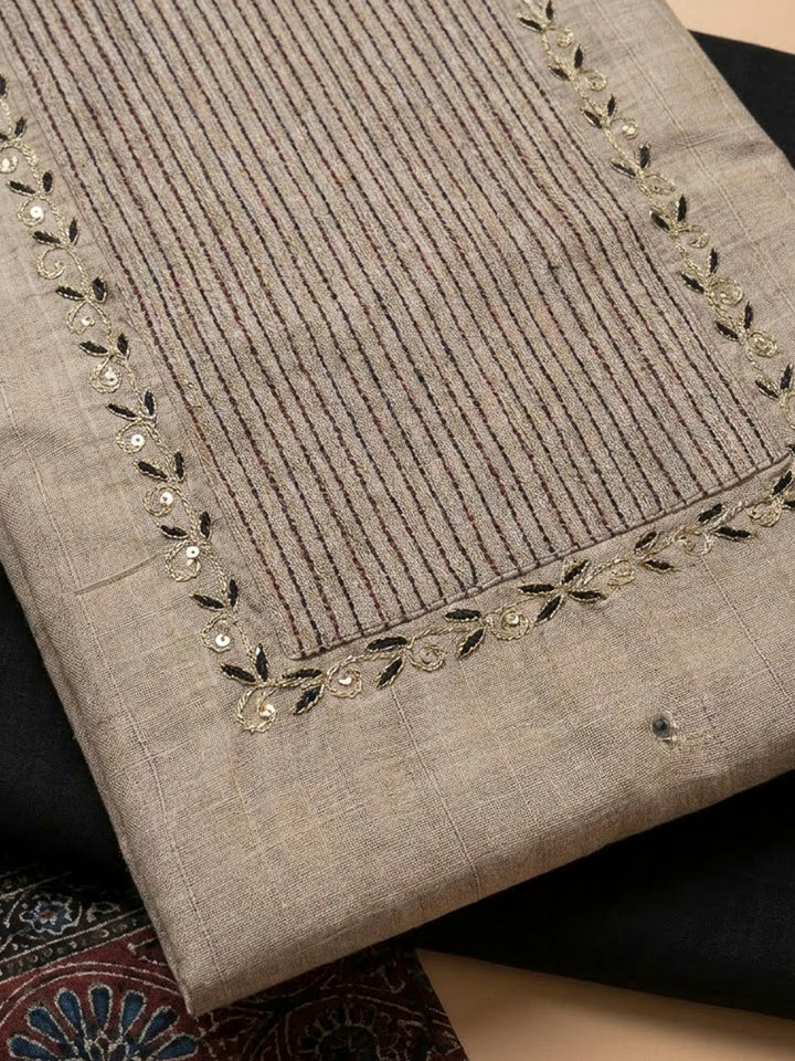 Off White Art Silk Embroidered Unstitched Dress Material