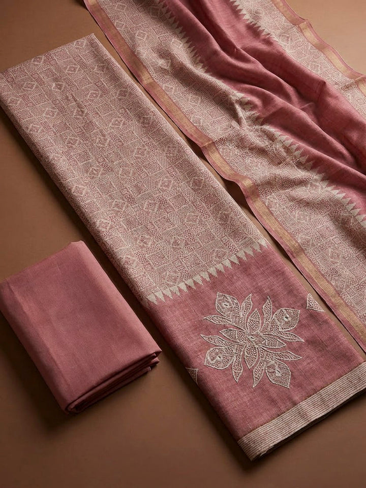 Peach Tissue Printed Unstitched Dress Material