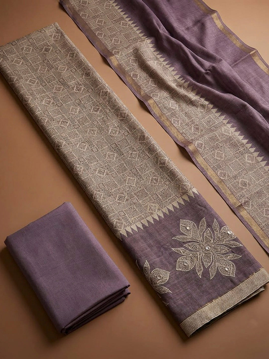 Purple Tissue Printed Unstitched Dress Material