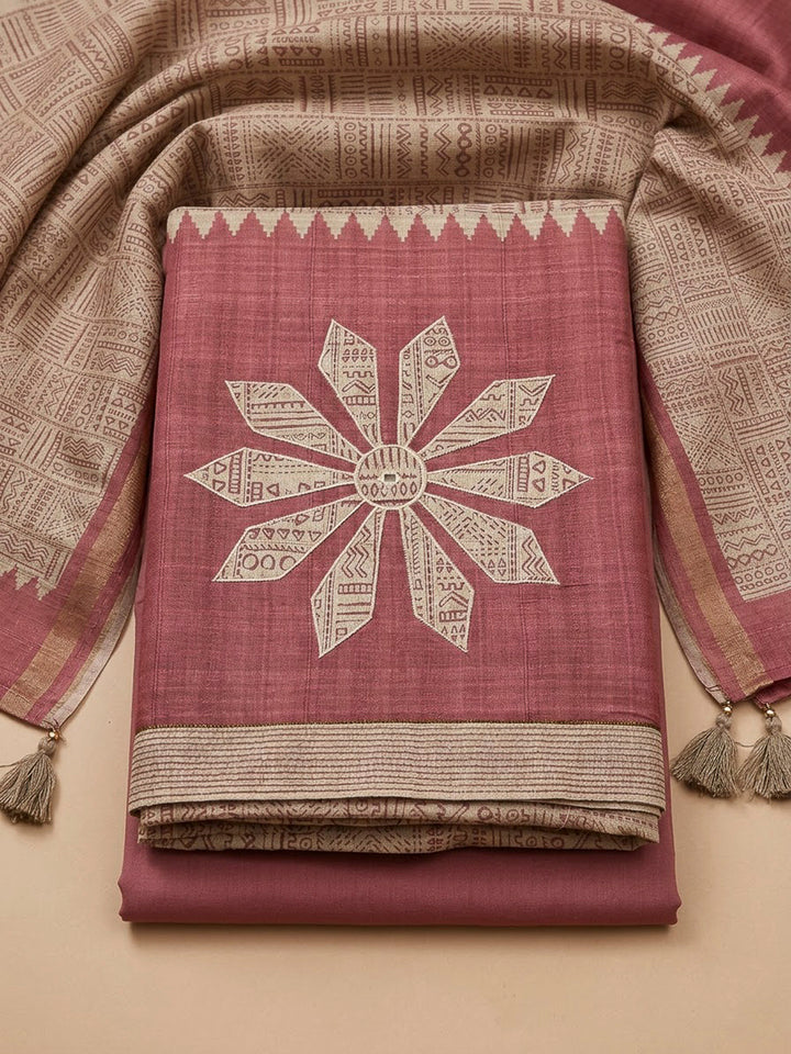 Onion Pink Art Silk Printed Unstitched Dress Material